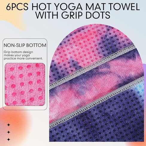 Peryiter 6 Pcs Yoga Towels with Grip Dots 72 x 25 Inch Non Slip Hot Yoga Mat Towel Microfiber Soft Sweat Absorbent Blanket for Gym Pilates Workout Fitness, 6 Tie Dye Colors in Saudi Arabia