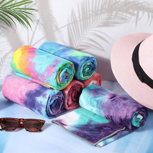 Peryiter 6 Pcs Yoga Towels with Grip Dots 72 x 25 Inch Non Slip Hot Yoga Mat Towel Microfiber Soft Sweat Absorbent Blanket for Gym Pilates Workout Fitness, 6 Tie Dye Colors in Saudi Arabia