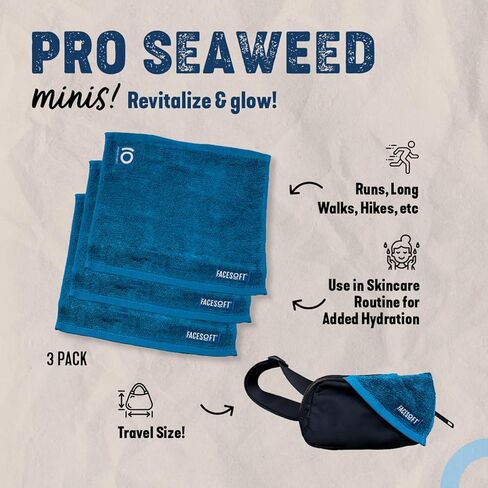مناشف الأعشاب البحرية FACESOFT Mini PRO - منشفة تمرين قطنية ناعمة وماصة - بدون ألياف دقيقة صناعية أو بلاستيك - مناشف الصالة الرياضية للعرق - 3 قطع in Kuwait