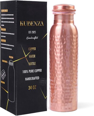 100% Pure Copper Water Bottle – Ayurvedic Copper Bottle for Drinking Water – 34 oz (1 Liter) – Handmade, Leak-Proof, BPA-Free, Eco-Friendly, Joint & Digestion Support, Yoga, Office & Daily Hydration in Saudi Arabia
