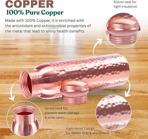 100% Pure Copper Water Bottle – Ayurvedic Copper Bottle for Drinking Water – 34 oz (1 Liter) – Handmade, Leak-Proof, BPA-Free, Eco-Friendly, Joint & Digestion Support, Yoga, Office & Daily Hydration in Saudi Arabia