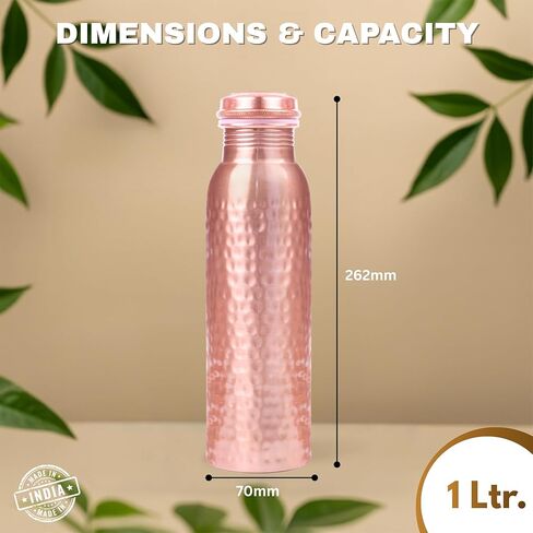 100% Pure Copper Water Bottle – Ayurvedic Copper Bottle for Drinking Water – 34 oz (1 Liter) – Handmade, Leak-Proof, BPA-Free, Eco-Friendly, Joint & Digestion Support, Yoga, Office & Daily Hydration in Saudi Arabia
