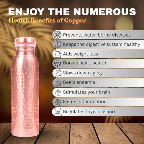 100% Pure Copper Water Bottle – Ayurvedic Copper Bottle for Drinking Water – 34 oz (1 Liter) – Handmade, Leak-Proof, BPA-Free, Eco-Friendly, Joint & Digestion Support, Yoga, Office & Daily Hydration in Saudi Arabia