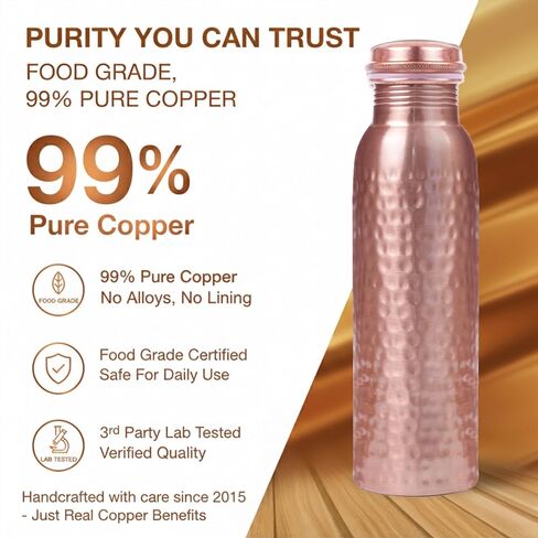 100% Pure Copper Water Bottle – Ayurvedic Copper Bottle for Drinking Water – 34 oz (1 Liter) – Handmade, Leak-Proof, BPA-Free, Eco-Friendly, Joint & Digestion Support, Yoga, Office & Daily Hydration in Saudi Arabia