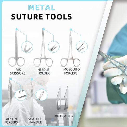 مجموعة أدوات خياطة كاملة (32 قطعة) لتدريب طلاب الطب على خياطة الجروح، تتضمن وسادة خياطة متينة مع جروح مقطوعة مسبقًا، ومجموعة أدوات، وخيوط خياطة - لكل غرض فقط in Kuwait