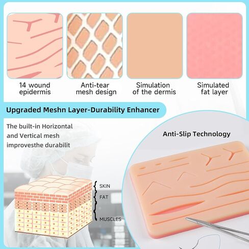 مجموعة أدوات خياطة كاملة (32 قطعة) لتدريب طلاب الطب على خياطة الجروح، تتضمن وسادة خياطة متينة مع جروح مقطوعة مسبقًا، ومجموعة أدوات، وخيوط خياطة - لكل غرض فقط in Kuwait