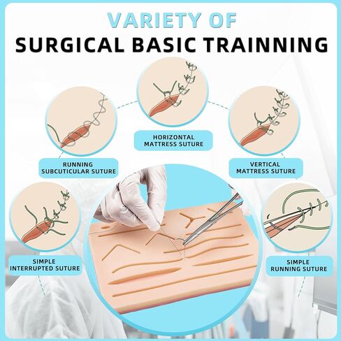 مجموعة أدوات خياطة كاملة (32 قطعة) لتدريب طلاب الطب على خياطة الجروح، تتضمن وسادة خياطة متينة مع جروح مقطوعة مسبقًا، ومجموعة أدوات، وخيوط خياطة - لكل غرض فقط in Kuwait