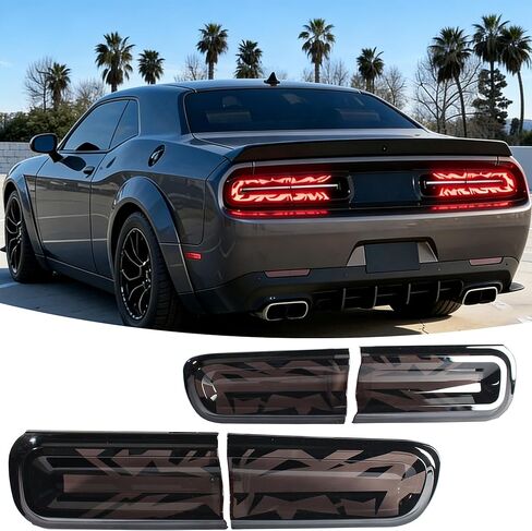 Tail Light Covers Guards Compatible with Dodge Challenger 2015-2023 GT/RT/Scat Pack/SRT 392/ Hellcat/SXT, Smoked Black Rear Light Protective Cover Guards Trim Set Exterior Accessories in Saudi Arabia