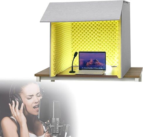 كشك تسجيل محمول، مكعب كشك عزل الميكروفون، غرفة كشك عزل الصوت، درع عزل الميكروفون، درع ممتص للصوت، كشك بسيط عازل للصوت، أصفر - 80 * 80 * 80 سم in Kuwait