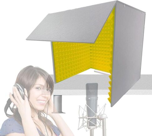 Portable Sound Recording Vocal Booth Box, Desktop Soundproof Cover, Microphone Self Made Isolation Booth Box, Microphone Recording Equipment for Studio, Blog, Vocal,Yellow-80 * 80 * 80cm in Kuwait