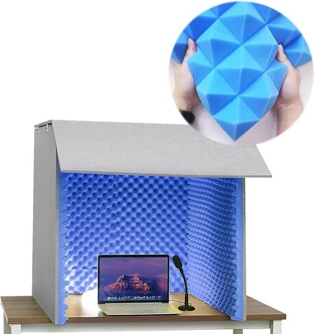 كشك تسجيل صوتي محمول قابل للطي، غطاء واسع عازل للصوت لسطح المكتب، بيئة تسجيل مثالية، لمنزل غرفة نوم استوديو الموسيقى، تقليل الضوضاء، كشك عزل بريفا، Grays-80x80x80cm in Kuwait