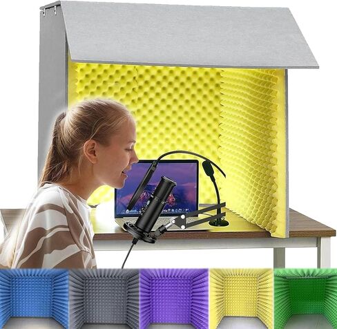 Desktop Soundproof Cover, Portable Vocal Recording Booth, Isolation Booth Box For Home Studio, Microphone Recording Equipment, Ecosfriendly Material, For Podcasts Work Singing,Yellow-80x80x80cm in Kuwait