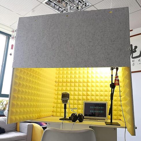 Desktop Soundproof Cover, Portable Vocal Recording Booth, Isolation Booth Box For Home Studio, Microphone Recording Equipment, Ecosfriendly Material, For Podcasts Work Singing,Yellow-80x80x80cm in Kuwait