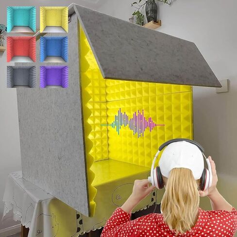 صندوق كشك صوتي محمول لتسجيل الصوت، صندوق كشك عزل الميكروفون، درع عزل، كشك استوديو منزلي، درع ممتص للصوت، غطاء عازل للصوت لسطح المكتب، تسجيل الاستوديو، أصفر-80*80*80 سم in Kuwait