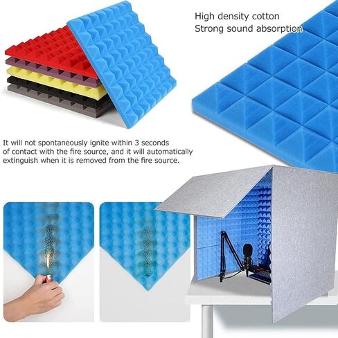 Portable Sound Recording Vocal Booth Box, Tabletop Microphone Isolation Shield, High Density Absorbent Foam to Filter Vocal, for Studio Sound Recording, Podcasts, Singing,Blue in Kuwait