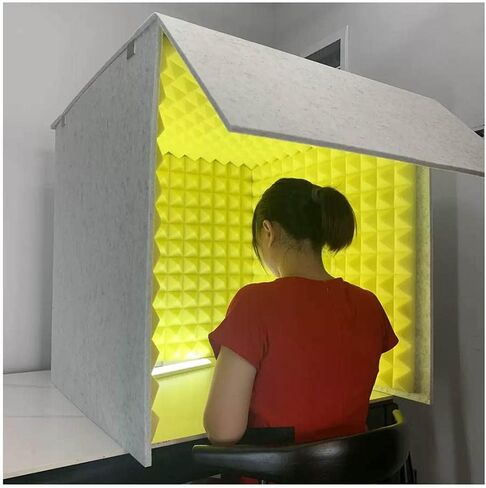 صندوق كشك صوتي محمول لتسجيل الصوت، فلتر انعكاس ودرع عزل للميكروفون قابل للطي، عازل ضوضاء فائق الكثافة يمتص الصوت لسطح المكتب، الاستوديو، البودكاست، رمادي أصفر-80x80x80 سم in Kuwait