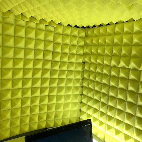 صندوق كشك صوتي محمول لتسجيل الصوت، فلتر انعكاس ودرع عزل للميكروفون قابل للطي، عازل ضوضاء فائق الكثافة يمتص الصوت لسطح المكتب، الاستوديو، البودكاست، رمادي أصفر-80x80x80 سم in Kuwait