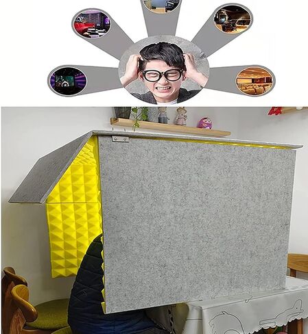 Soundproof Booth Desktop Partition Booth with Top Panel Home-Made Portable Studio Enclosure for Music Studio Bedroom Home, Noise Reduction/Yellow,Blue in Kuwait