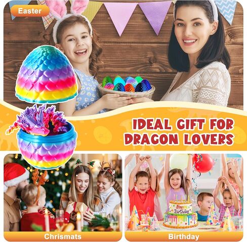 ENJOYJOY 12PCS 3D Printed Dragon Eggs with Dragon Inside, Articulated Crystal 3D Printed Animals Fidget Toy with Glow in The Dark, Dragon Toys Stuff Fun Gift for Kids Boys Girls in Saudi Arabia