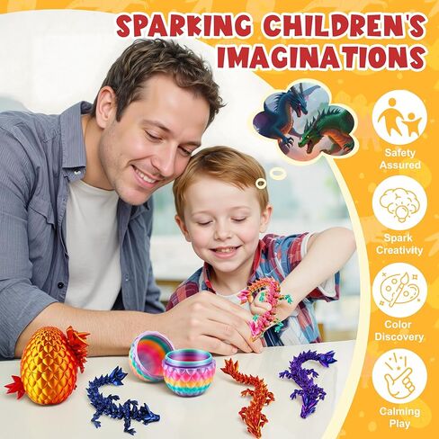 ENJOYJOY 12PCS 3D Printed Dragon Eggs with Dragon Inside, Articulated Crystal 3D Printed Animals Fidget Toy with Glow in The Dark, Dragon Toys Stuff Fun Gift for Kids Boys Girls in Saudi Arabia