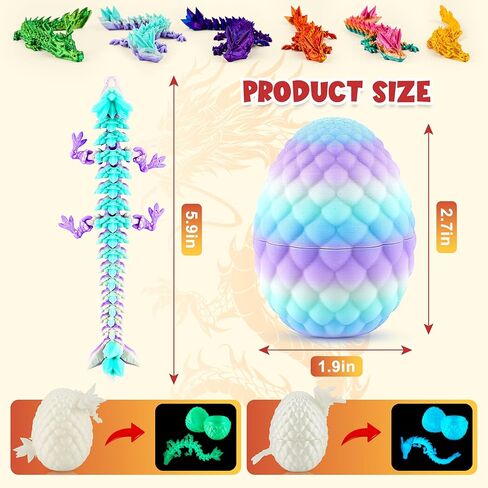 ENJOYJOY 12PCS 3D Printed Dragon Eggs with Dragon Inside, Articulated Crystal 3D Printed Animals Fidget Toy with Glow in The Dark, Dragon Toys Stuff Fun Gift for Kids Boys Girls in Saudi Arabia