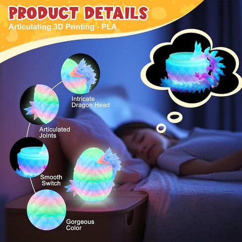 ENJOYJOY 12PCS 3D Printed Dragon Eggs with Dragon Inside, Articulated Crystal 3D Printed Animals Fidget Toy with Glow in The Dark, Dragon Toys Stuff Fun Gift for Kids Boys Girls in Saudi Arabia
