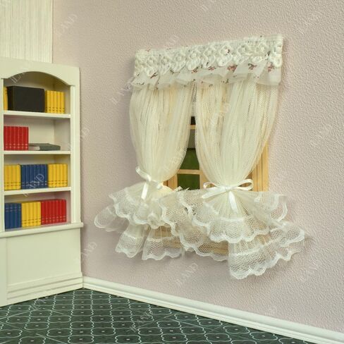 iLAND Miniature Dollhouse Accessories on 1/12 Scale, Dollhouse Curtains Set of Multi-Layered Lace & Tulle Curtains 2pcs in Kuwait