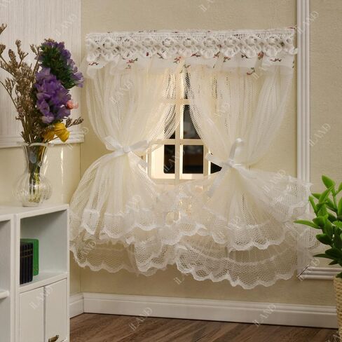 iLAND Miniature Dollhouse Accessories on 1/12 Scale, Dollhouse Curtains Set of Multi-Layered Lace & Tulle Curtains 2pcs in Kuwait
