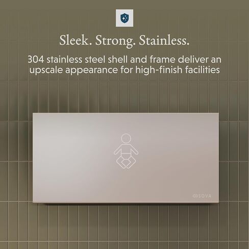 Sova Aura Horizontal Frameless Surface Mount with Full Stainless Steel Wrap Baby Changing Station (No Handle, No Corners) in Kuwait