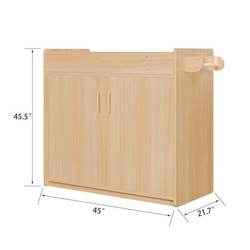 طاولة تغيير حفاضات Ogears Daycare مع وسادة مرتبة قابلة للإزالة والغسل | أبواب مغلقة وهادئة وحجرتين للتخزين | خشب متين، حزام أمان قابل للتعديل (طبيعي) in Kuwait