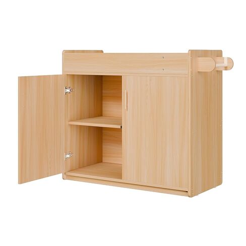 طاولة تغيير حفاضات Ogears Daycare مع وسادة مرتبة قابلة للإزالة والغسل | أبواب مغلقة وهادئة وحجرتين للتخزين | خشب متين، حزام أمان قابل للتعديل (طبيعي) in Kuwait