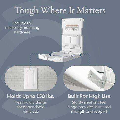 قاعدة تغيير حفاضات الأطفال العمودية الكلاسيكية من Foundations، مثبتة على الحائط، موزع بطانة مدمج، حزام أمان قابل للتعديل بيد واحدة، رمادي فاتح (100-EV) in Kuwait
