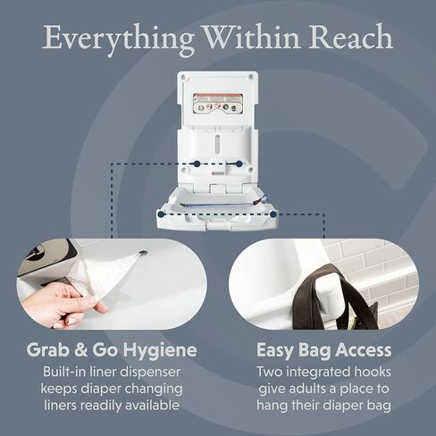 قاعدة تغيير حفاضات الأطفال العمودية الكلاسيكية من Foundations، مثبتة على الحائط، موزع بطانة مدمج، حزام أمان قابل للتعديل بيد واحدة، رمادي فاتح (100-EV) in Kuwait