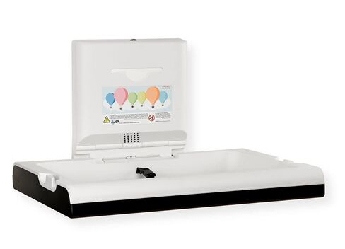 CP0016HCSB-I-ASTM BabyMedi Horizontal Surface-Mounted Modern Baby Changing Station with Ionizer, Black/Satin Finish; Liner Dispenser; Frontal Stainless Steel Chassis; Open/Close Mechanism in Saudi Arabia