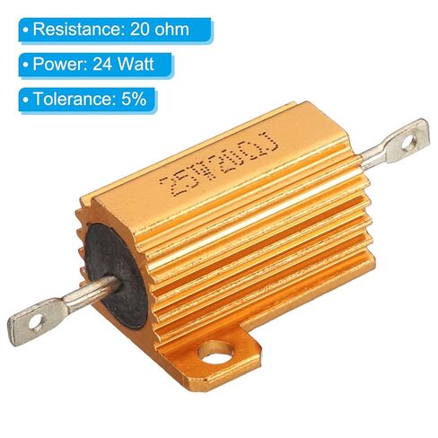 PATIKIL 25W 20 Ohm Aluminum Shell Resistor, 2 Pack Aluminum Housing Resistor Housed Case Wirewound Resistors Screw Tap Power Resistor 5% Tolerance, Golden in Kuwait