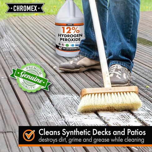 بيروكسيد الهيدروجين كرومكس 12% من درجة الغذاء، 4x محلول مركز للطاقة، 3 جالون مخفف إلى 12 جالون، الاستخدامات المتنوعة تشمل العناية الموضعية، المنزل، المطبخ، منظف الحمام، الغسيل، التبييض in Kuwait