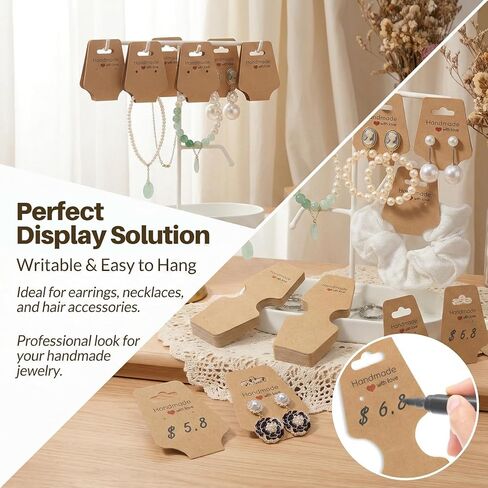 100PCS Bracelet Display Cards - Self Adhesive Jewelry Packaging for Small Business, Writable Hanging Necklace Display Cards for Selling Earrings, Hair Ties, Keychains, Handmade Jewelry, 4.7x1.7 Inch in Saudi Arabia