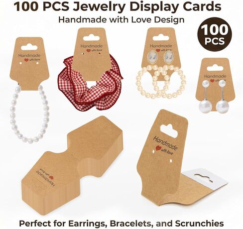 100PCS Bracelet Display Cards - Self Adhesive Jewelry Packaging for Small Business, Writable Hanging Necklace Display Cards for Selling Earrings, Hair Ties, Keychains, Handmade Jewelry, 4.7x1.7 Inch in Saudi Arabia
