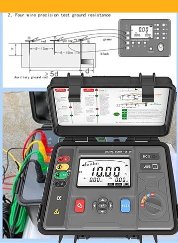 Digital Soil Grounding Resistivity Tester Clamp on Ground Resistant Meter with 9999 Kohm Voltage 600V Current 60A USB Interface Maximum 500 Groups Data Storage IEC61010-1 Standard in Saudi Arabia