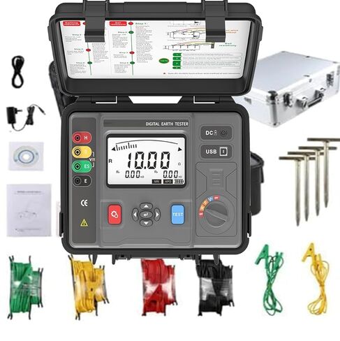 Digital Soil Grounding Resistivity Tester Clamp on Ground Resistant Meter with 9999 Kohm Voltage 600V Current 60A USB Interface Maximum 500 Groups Data Storage IEC61010-1 Standard in Saudi Arabia