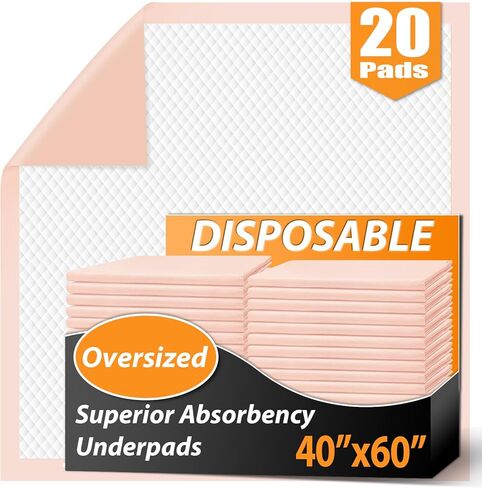 MKISS Oversized Bed Pads 40" x 60"(20 Counts), Heavy Duty Ultra Absorbent Underpads, Chucks Pads Disposable for Adults, Children, Babies, Elderly and Pets in Saudi Arabia