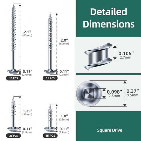 #8 Pocket Hole Screws Assortment Kit, 95Pcs Anti-Rust Zinc Plated Pocket Screws, Self-Tapping Tip Square Drive Wood Screw for Furniture with 150mm Drill Bit in Kuwait