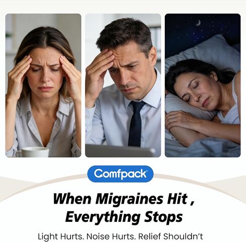 غطاء تخفيف الصداع النصفي من كومفباك مع منتج قناع حزمة الثلج من قبعة تخفيف الصداع لفترة أطول بنسبة 30%، قبعة علاج باردة من جل التبريد الناعم لعلاج الصداع النصفي وآلام الجيوب الأنفية وتخفيف التوتر والنوم والمخلفات in Kuwait