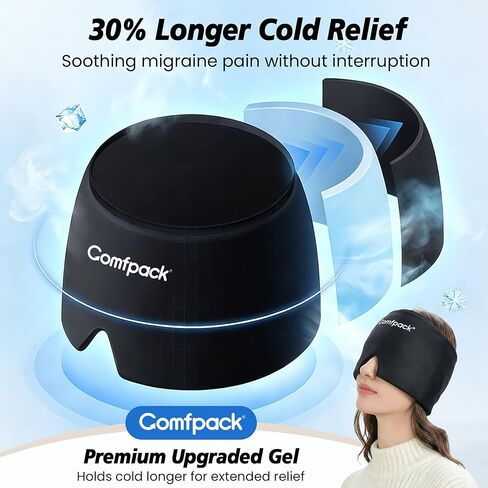 غطاء تخفيف الصداع النصفي من كومفباك مع منتج قناع حزمة الثلج من قبعة تخفيف الصداع لفترة أطول بنسبة 30%، قبعة علاج باردة من جل التبريد الناعم لعلاج الصداع النصفي وآلام الجيوب الأنفية وتخفيف التوتر والنوم والمخلفات in Kuwait