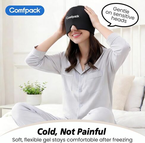 غطاء تخفيف الصداع النصفي من كومفباك مع منتج قناع حزمة الثلج من قبعة تخفيف الصداع لفترة أطول بنسبة 30%، قبعة علاج باردة من جل التبريد الناعم لعلاج الصداع النصفي وآلام الجيوب الأنفية وتخفيف التوتر والنوم والمخلفات in Kuwait