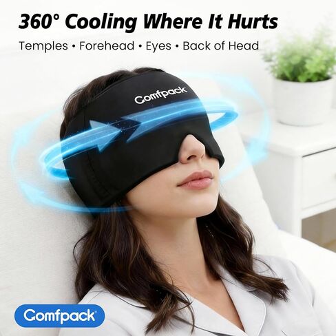 غطاء تخفيف الصداع النصفي من كومفباك مع منتج قناع حزمة الثلج من قبعة تخفيف الصداع لفترة أطول بنسبة 30%، قبعة علاج باردة من جل التبريد الناعم لعلاج الصداع النصفي وآلام الجيوب الأنفية وتخفيف التوتر والنوم والمخلفات in Kuwait