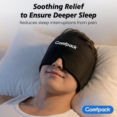 غطاء تخفيف الصداع النصفي من كومفباك مع منتج قناع حزمة الثلج من قبعة تخفيف الصداع لفترة أطول بنسبة 30%، قبعة علاج باردة من جل التبريد الناعم لعلاج الصداع النصفي وآلام الجيوب الأنفية وتخفيف التوتر والنوم والمخلفات in Kuwait