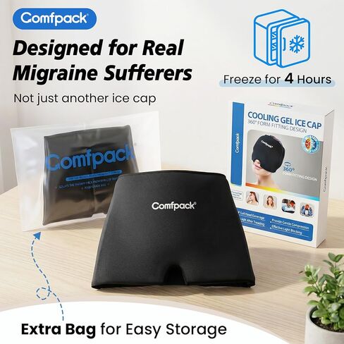 غطاء تخفيف الصداع النصفي من كومفباك مع منتج قناع حزمة الثلج من قبعة تخفيف الصداع لفترة أطول بنسبة 30%، قبعة علاج باردة من جل التبريد الناعم لعلاج الصداع النصفي وآلام الجيوب الأنفية وتخفيف التوتر والنوم والمخلفات in Kuwait
