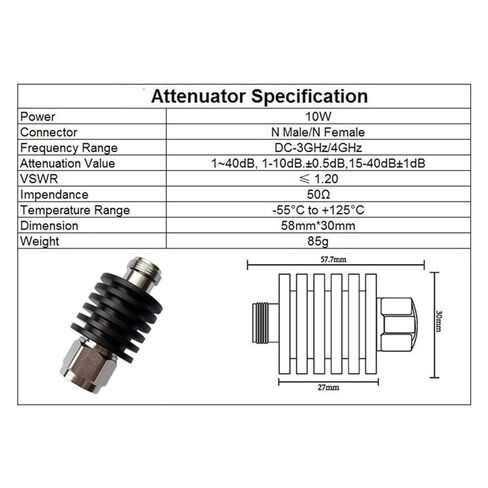 10W N-Type attenuator DC-3GHz/4GHz Male to Female coaxial Power Supply 50 ohms(20db,4G) in Saudi Arabia
