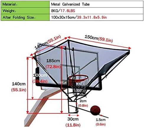 Foldable Basketball Shot Returner System - 180° Rotatable Rebound Net for Shooting Practice, Black Iron Rebounder Attachment for Kids, Youth & Adults, Includes Storage Bag in Saudi Arabia
